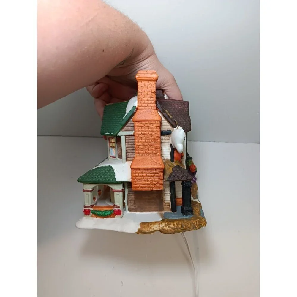 Rare MSR Imports Retired Half Halloween/Half Christmas Ceramic Light Up House